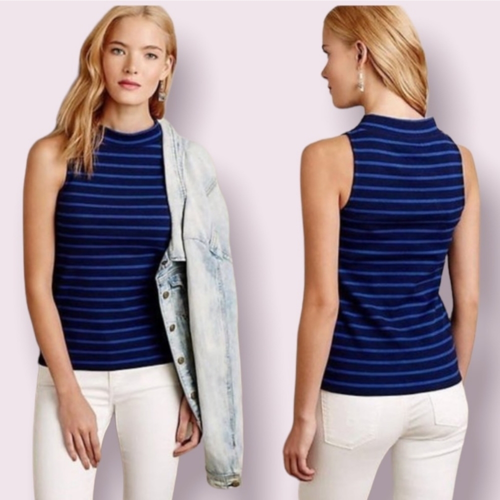 Anthropologie Postage Stamp Marta Striped Ribbed Mock Neck Tank